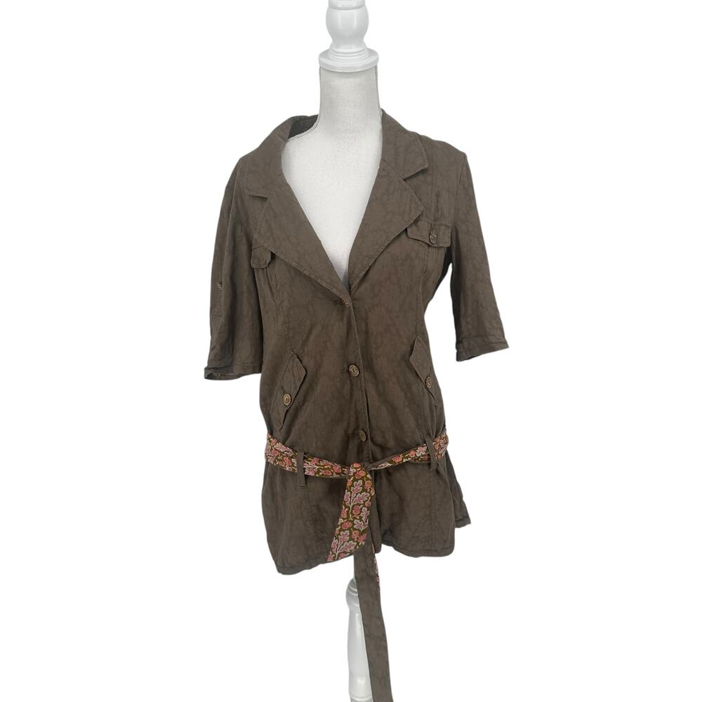 Free People Brown Short Sleeve Safari Utility Button Down Tunic 12